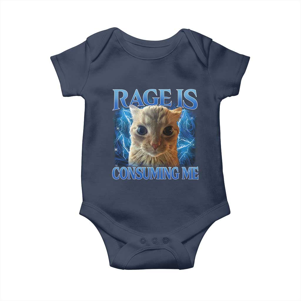 Rage Is Consuming Me Cat Meme Baby Onesie Funny Weird Humor Cat Face Bootleg - Wonder Print Shop