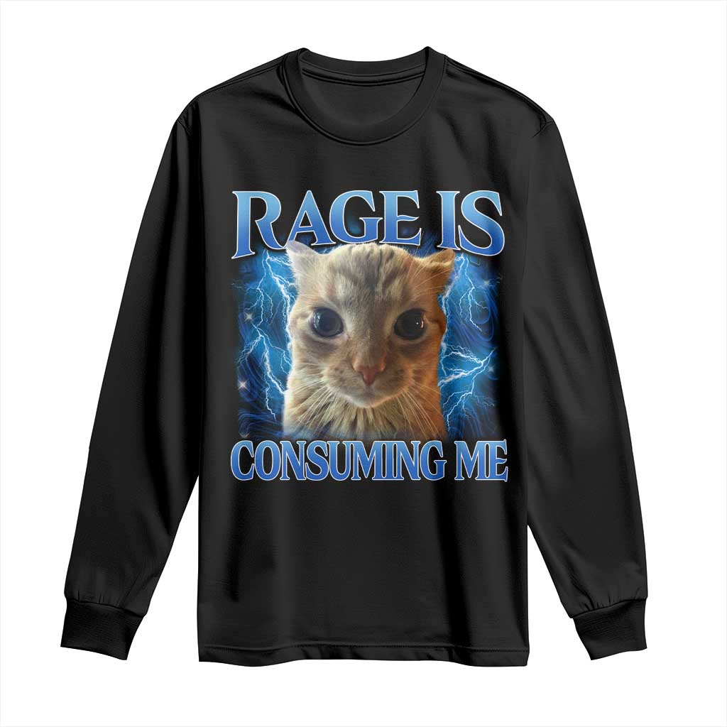 Rage Is Consuming Me Cat Meme Long Sleeve Shirt Funny Weird Humor Cat Face Bootleg - Wonder Print Shop
