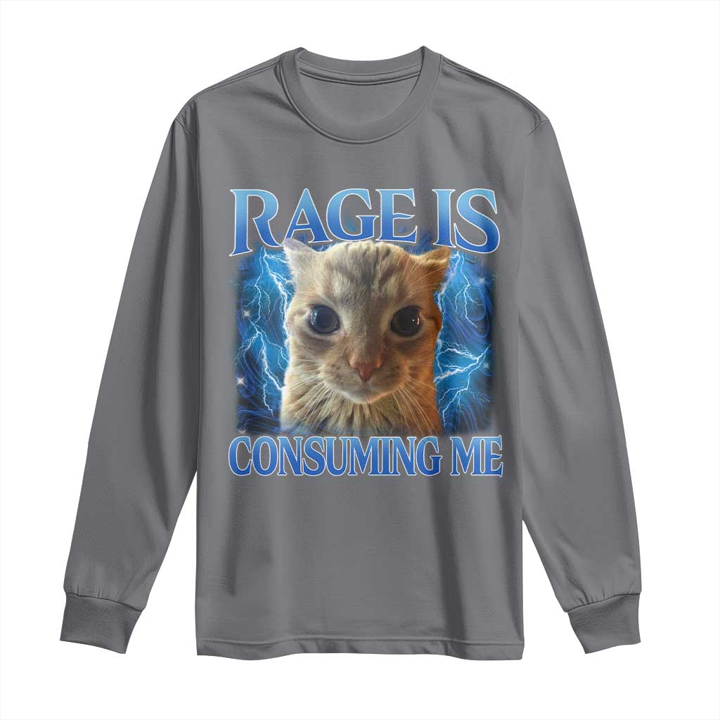 Rage Is Consuming Me Cat Meme Long Sleeve Shirt Funny Weird Humor Cat Face Bootleg - Wonder Print Shop