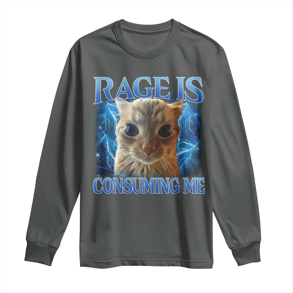Rage Is Consuming Me Cat Meme Long Sleeve Shirt Funny Weird Humor Cat Face Bootleg - Wonder Print Shop