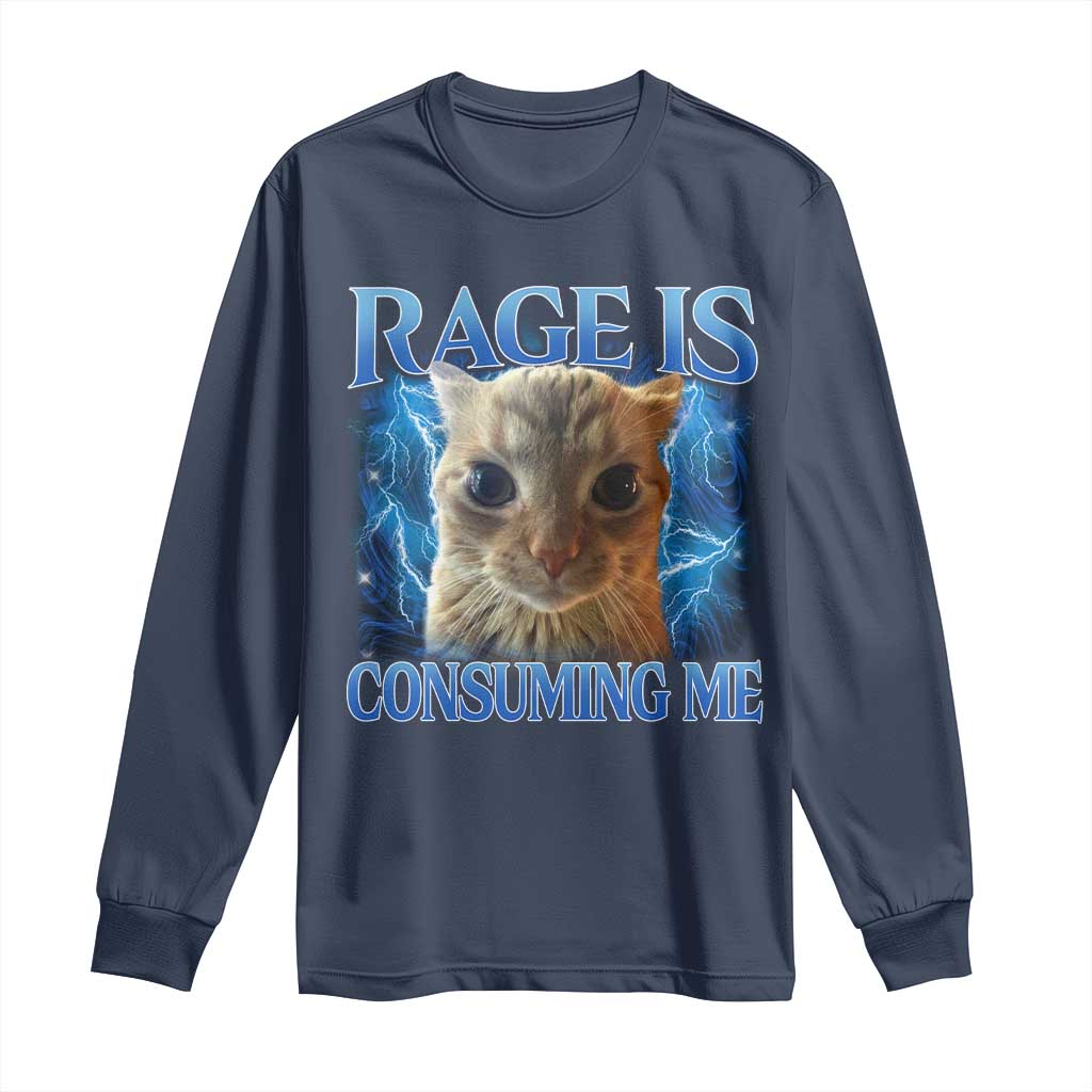 Rage Is Consuming Me Cat Meme Long Sleeve Shirt Funny Weird Humor Cat Face Bootleg - Wonder Print Shop