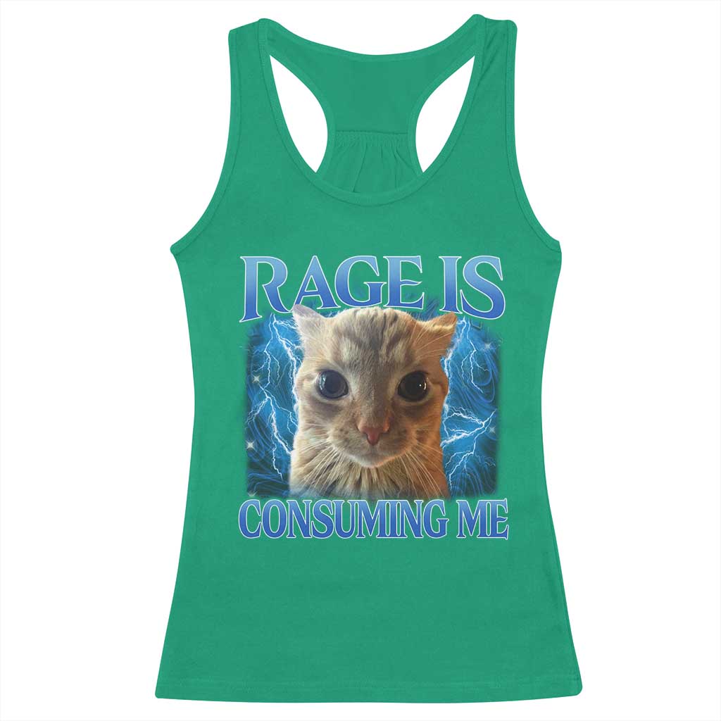 Rage Is Consuming Me Cat Meme Racerback Tank Top Funny Weird Humor Cat Face Bootleg - Wonder Print Shop