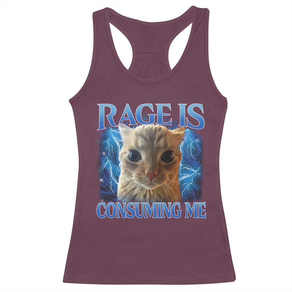 Rage Is Consuming Me Cat Meme Racerback Tank Top Funny Weird Humor Cat Face Bootleg - Wonder Print Shop