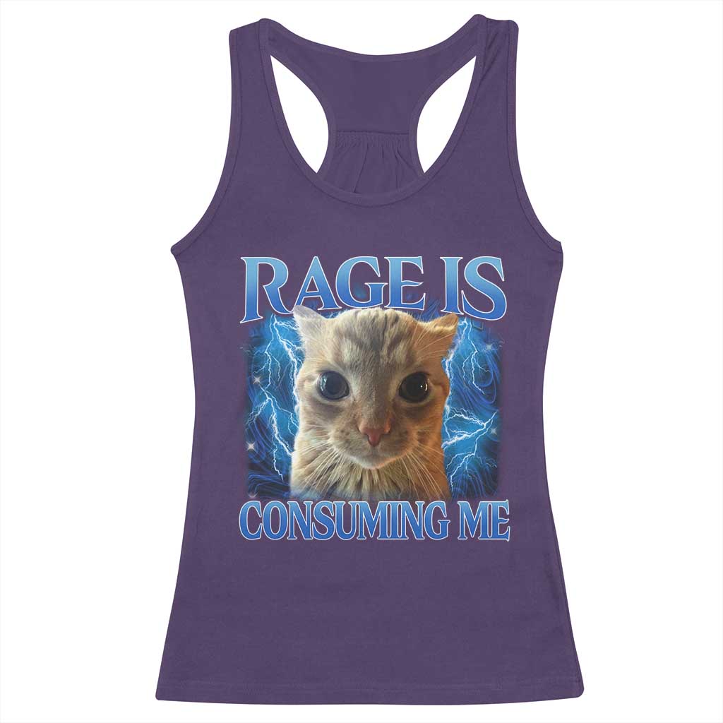 Rage Is Consuming Me Cat Meme Racerback Tank Top Funny Weird Humor Cat Face Bootleg - Wonder Print Shop