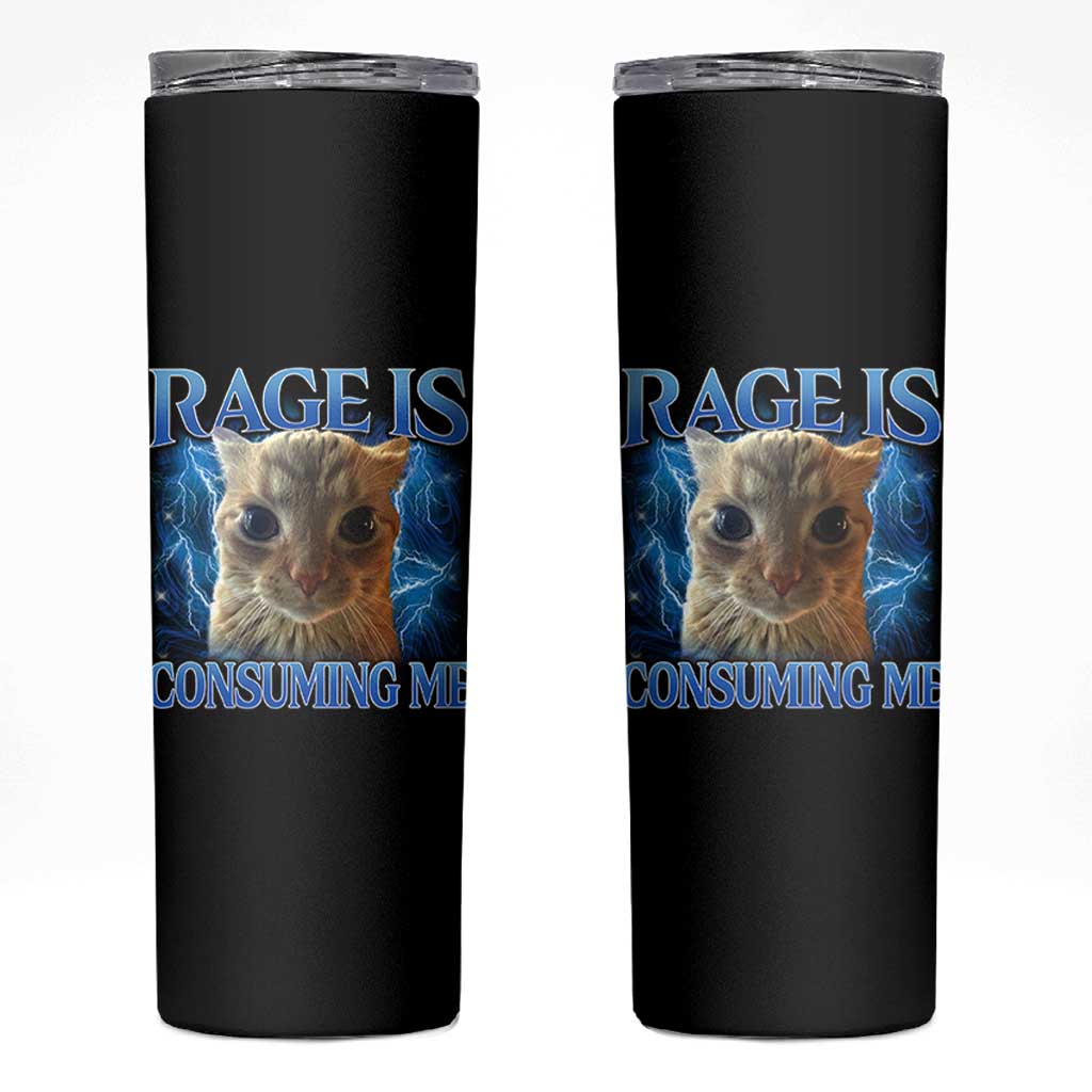 Rage Is Consuming Me Cat Meme Skinny Tumbler Funny Weird Humor Cat Face Bootleg - Wonder Print Shop