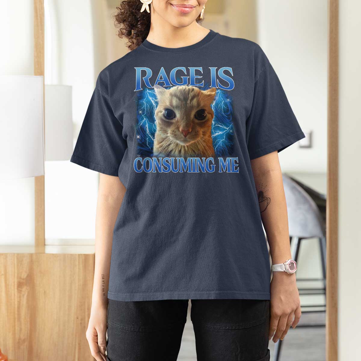Rage Is Consuming Me Cat Meme T Shirt For Women Funny Weird Humor Cat Face Bootleg - Wonder Print Shop
