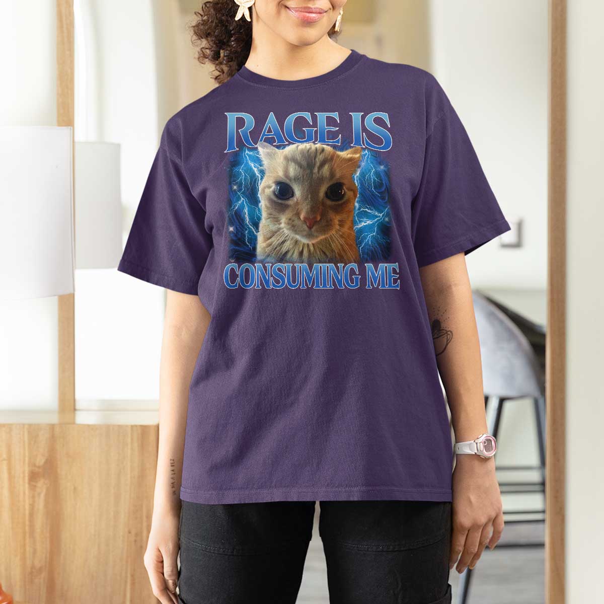 Rage Is Consuming Me Cat Meme T Shirt For Women Funny Weird Humor Cat Face Bootleg - Wonder Print Shop