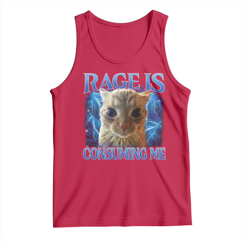 Rage Is Consuming Me Cat Meme Tank Top Funny Weird Humor Cat Face Bootleg - Wonder Print Shop