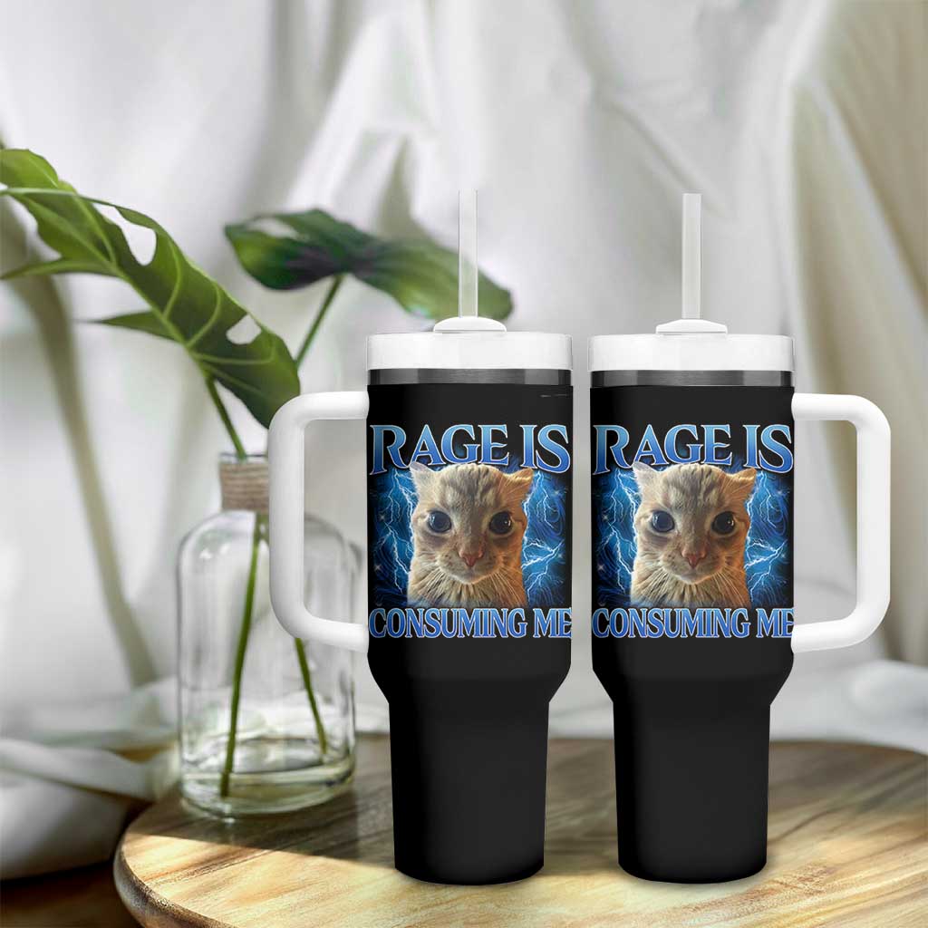 Rage Is Consuming Me Cat Meme Tumbler With Handle Funny Weird Humor Cat Face Bootleg - Wonder Print Shop