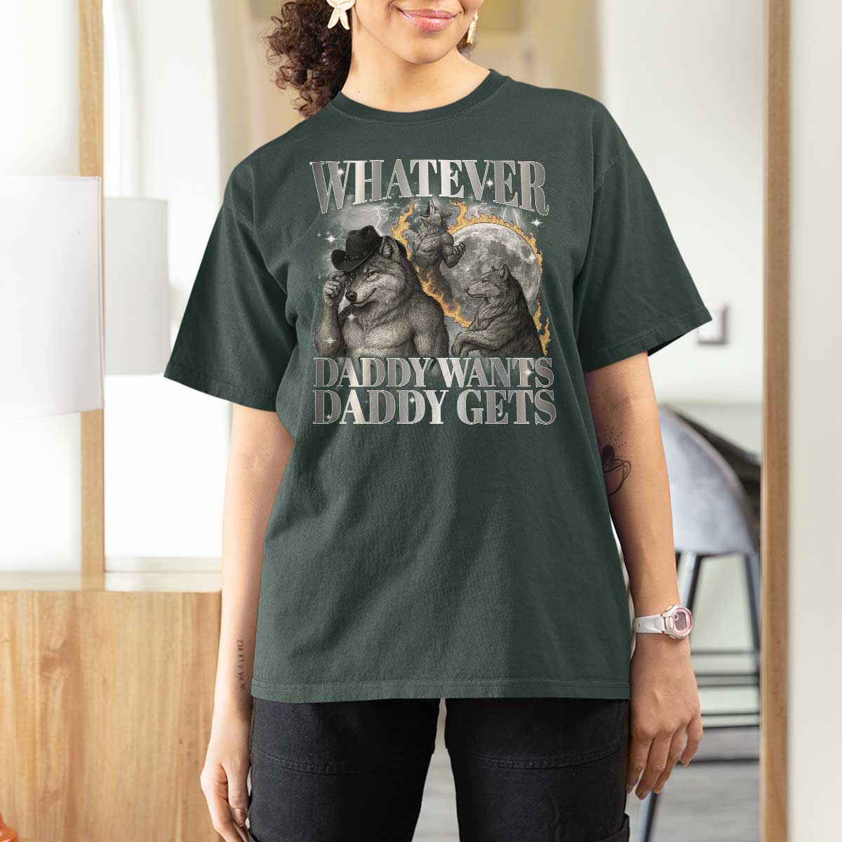 Funny Alpha Wolf Meme T Shirt For Women Whatever Daddy Wants Daddy Gets Cringe Humor - Wonder Print Shop