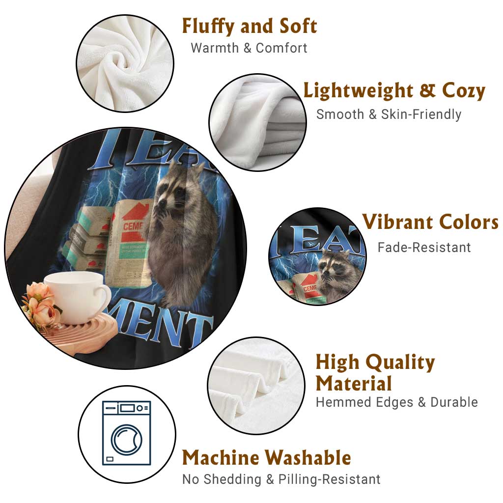 I Eat Cement Throw Blanket Cursed Raccoon Funny Oddly Dank Meme Gen Z - Wonder Print Shop