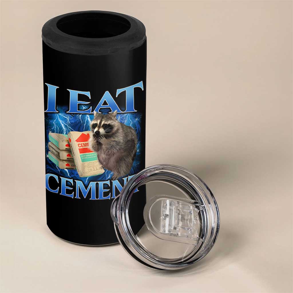 I Eat Cement 4 in 1 Can Cooler Tumbler Cursed Raccoon Funny Oddly Dank Meme Gen Z - Wonder Print Shop
