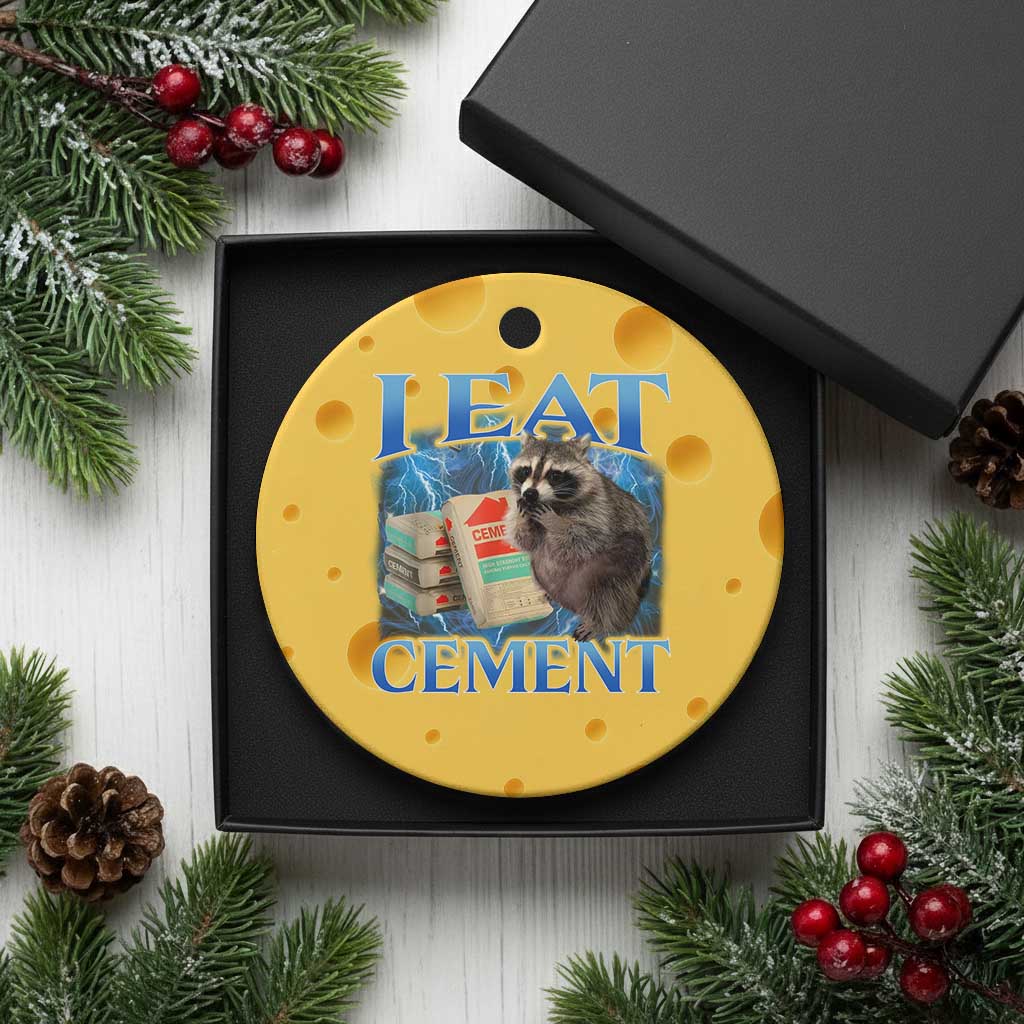 I Eat Cement Ceramic Ornament Cursed Raccoon Funny Oddly Dank Meme Gen Z - Wonder Print Shop