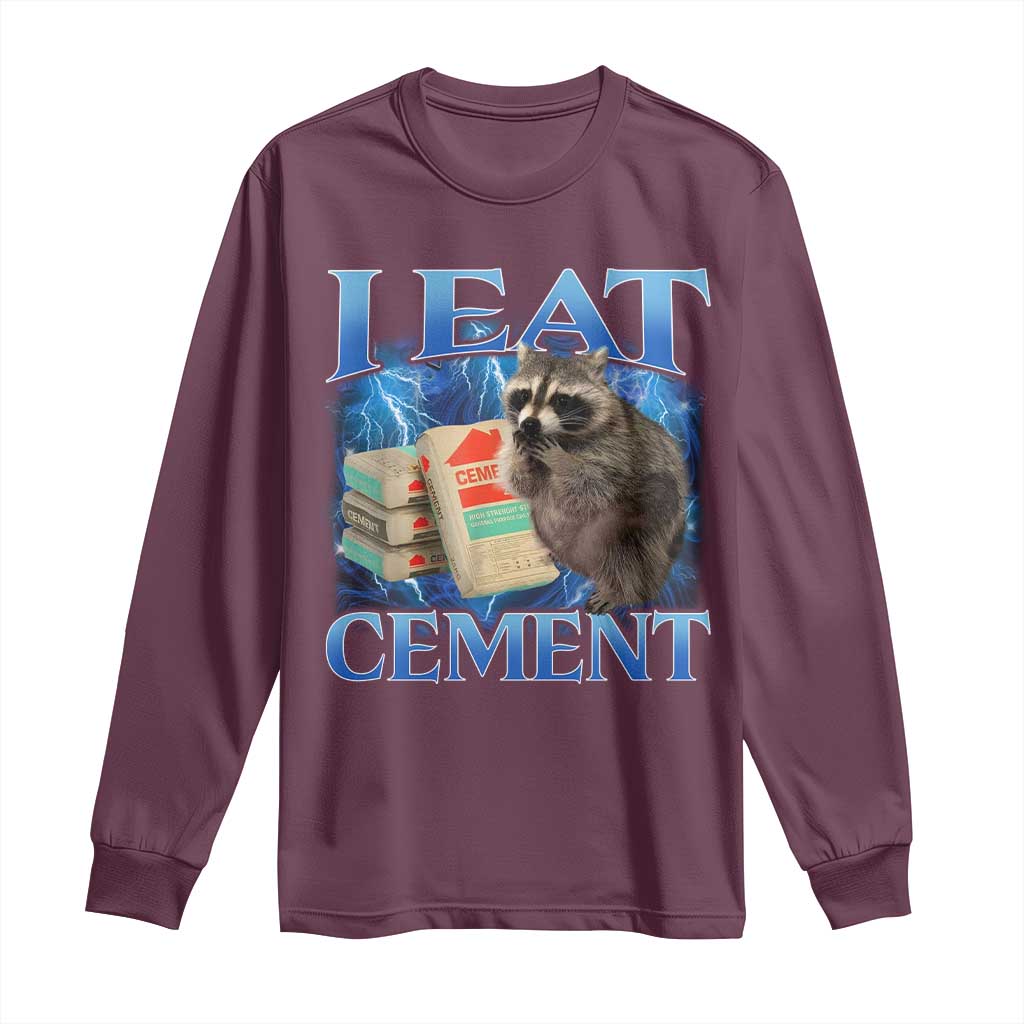 I Eat Cement Long Sleeve Shirt Cursed Raccoon Funny Oddly Dank Meme Gen Z - Wonder Print Shop