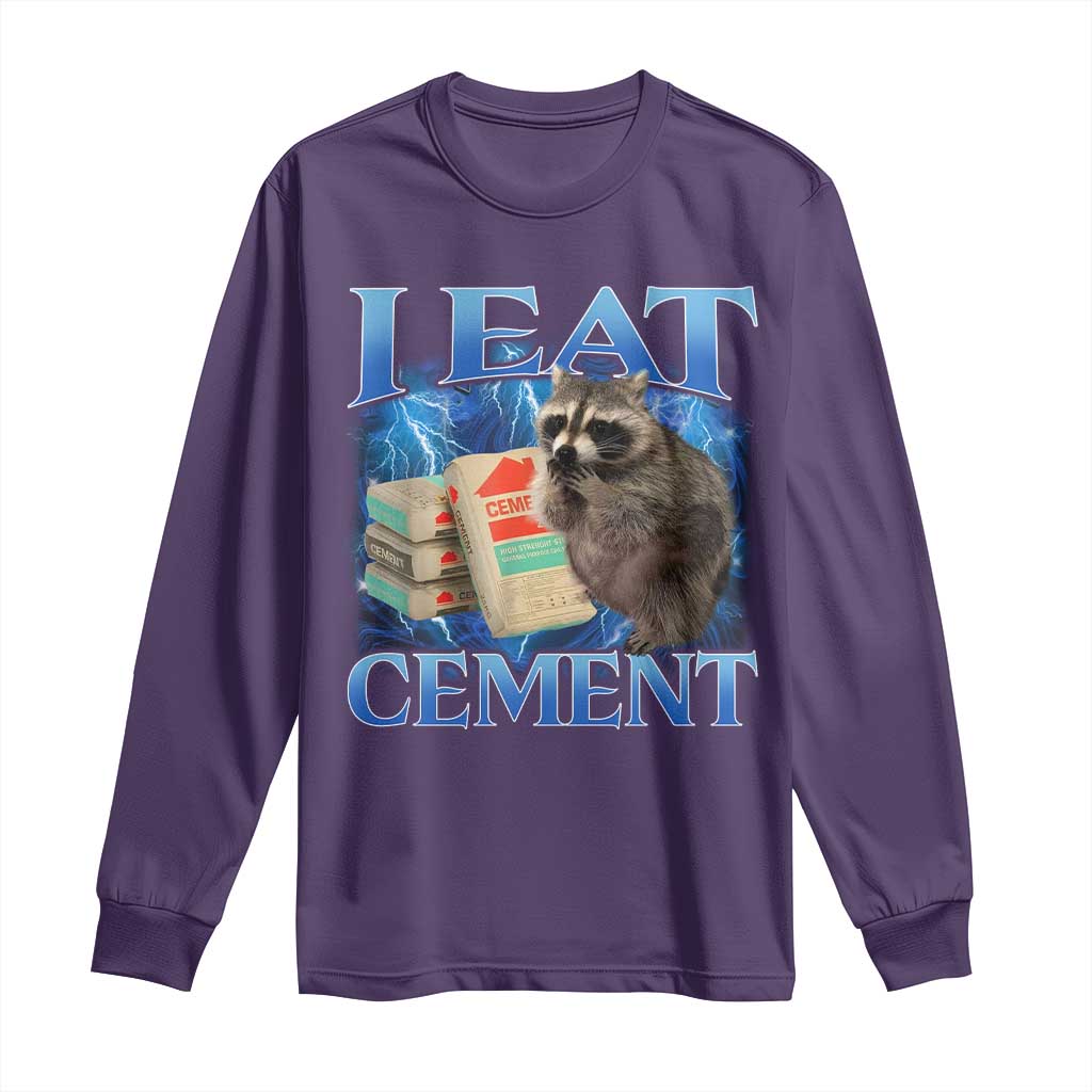 I Eat Cement Long Sleeve Shirt Cursed Raccoon Funny Oddly Dank Meme Gen Z - Wonder Print Shop