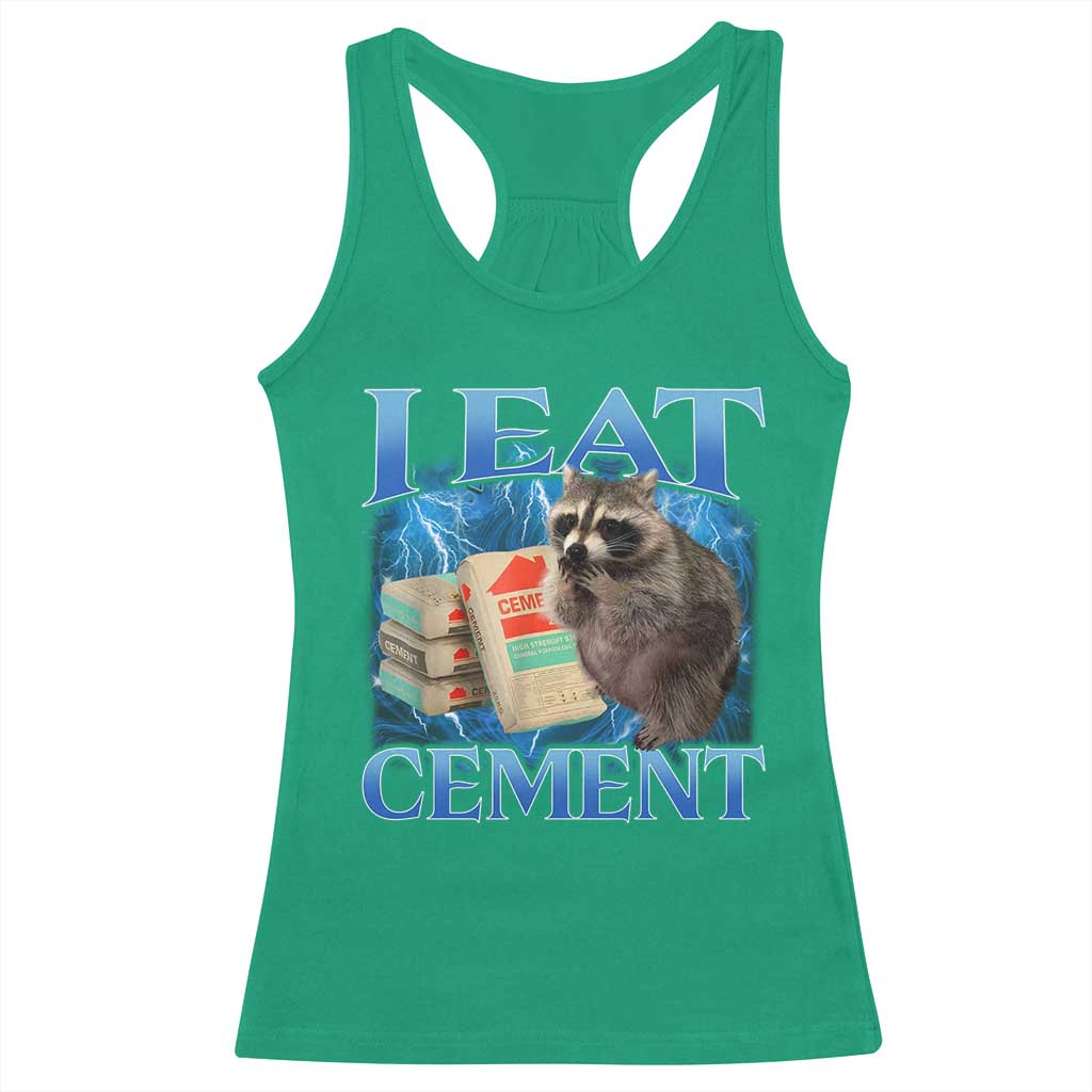 I Eat Cement Racerback Tank Top Cursed Raccoon Funny Oddly Dank Meme Gen Z - Wonder Print Shop