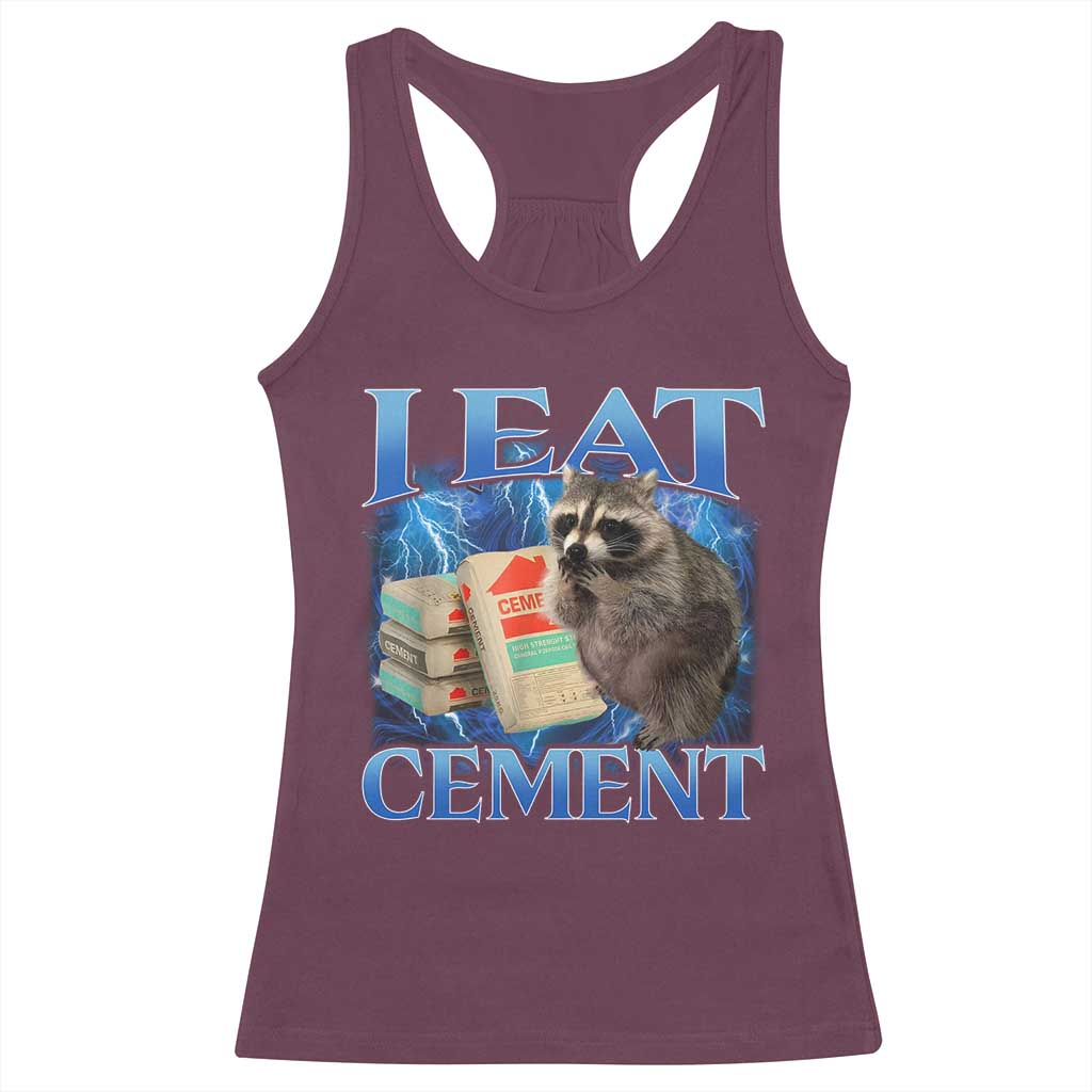 I Eat Cement Racerback Tank Top Cursed Raccoon Funny Oddly Dank Meme Gen Z - Wonder Print Shop