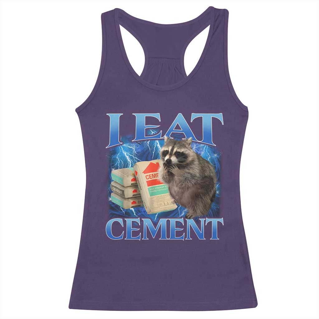 I Eat Cement Racerback Tank Top Cursed Raccoon Funny Oddly Dank Meme Gen Z - Wonder Print Shop