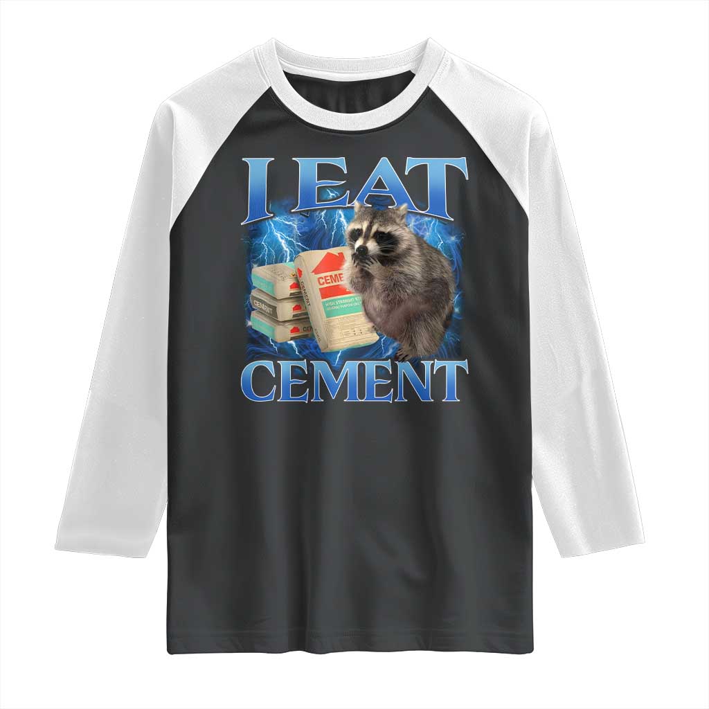 I Eat Cement Raglan Shirt Cursed Raccoon Funny Oddly Dank Meme Gen Z - Wonder Print Shop