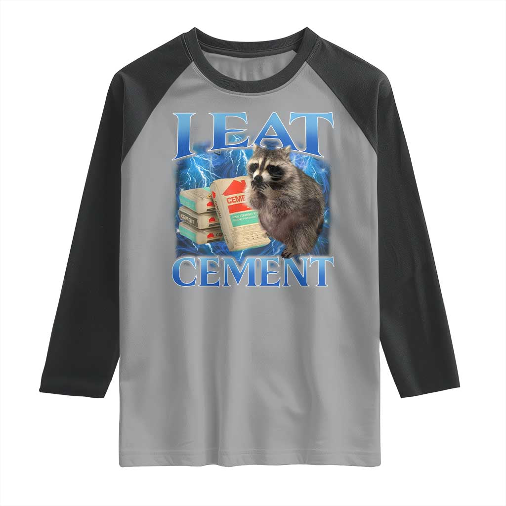 I Eat Cement Raglan Shirt Cursed Raccoon Funny Oddly Dank Meme Gen Z - Wonder Print Shop