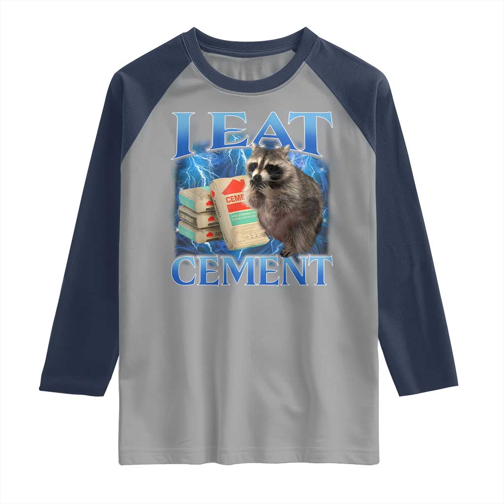 I Eat Cement Raglan Shirt Cursed Raccoon Funny Oddly Dank Meme Gen Z - Wonder Print Shop