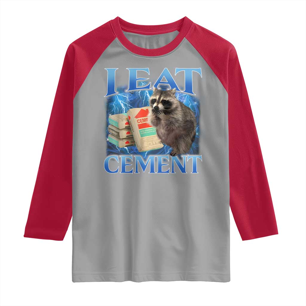 I Eat Cement Raglan Shirt Cursed Raccoon Funny Oddly Dank Meme Gen Z - Wonder Print Shop