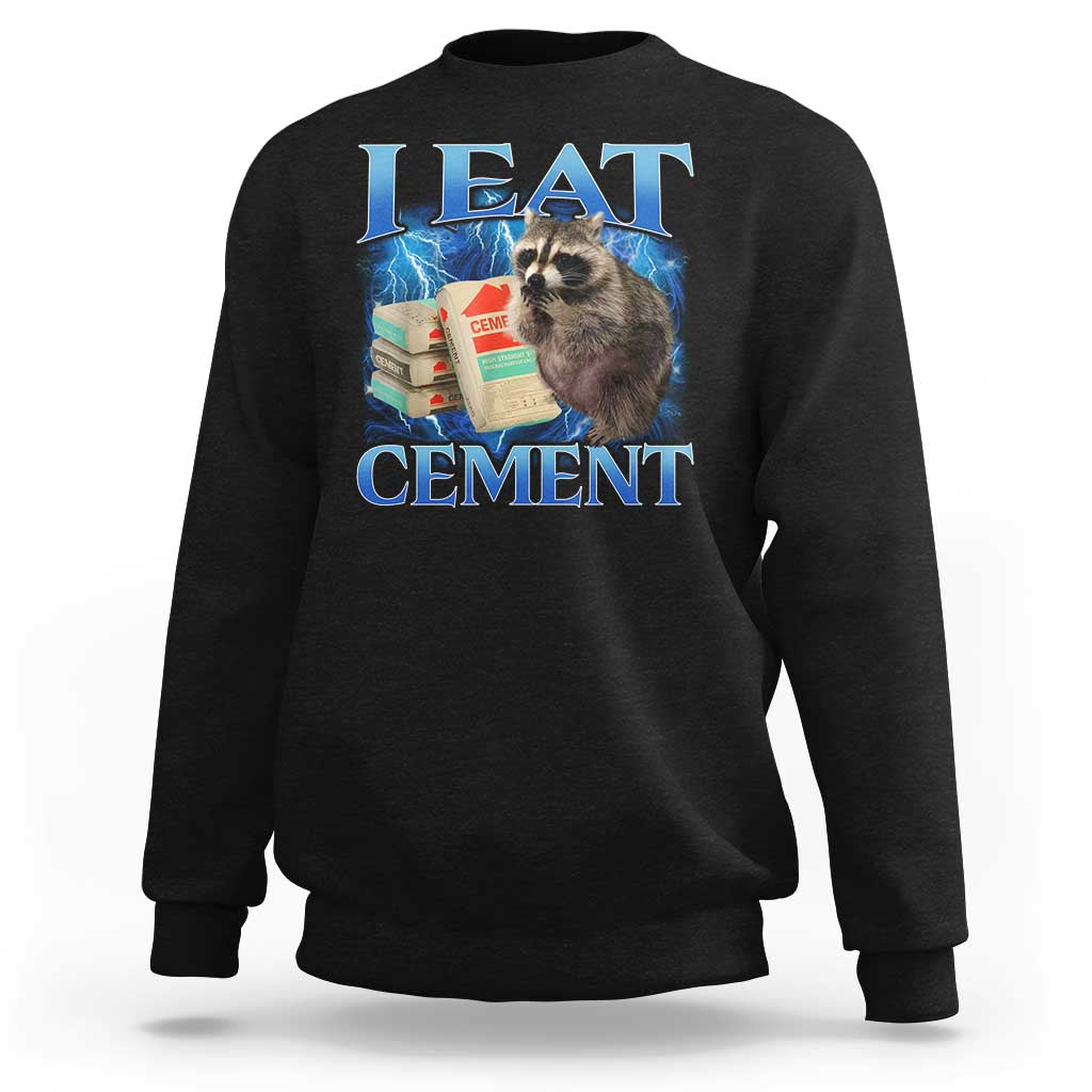 I Eat Cement Sweatshirt Cursed Raccoon Funny Oddly Dank Meme Gen Z - Wonder Print Shop