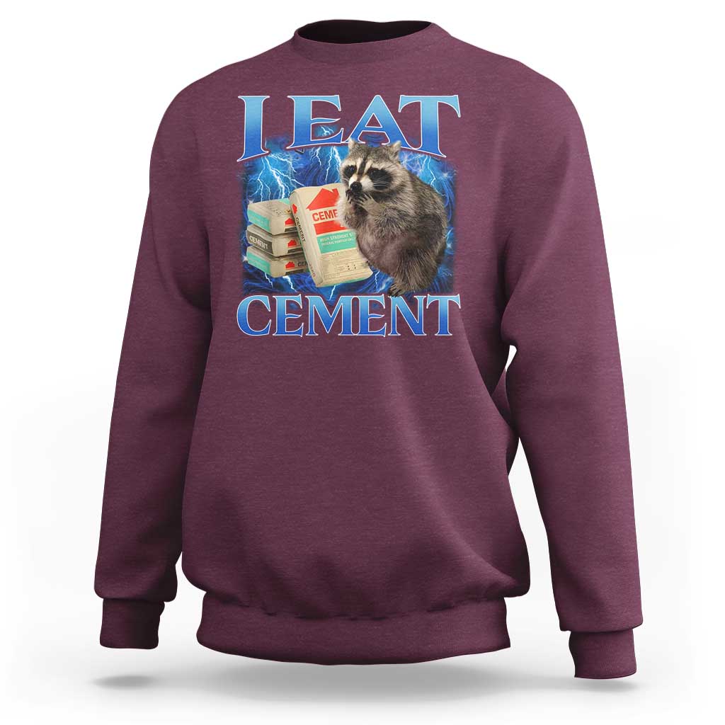I Eat Cement Sweatshirt Cursed Raccoon Funny Oddly Dank Meme Gen Z - Wonder Print Shop