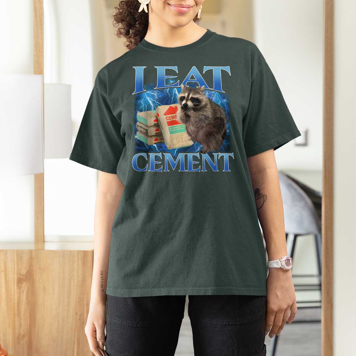 I Eat Cement T Shirt For Women Cursed Raccoon Funny Oddly Dank Meme Gen Z - Wonder Print Shop