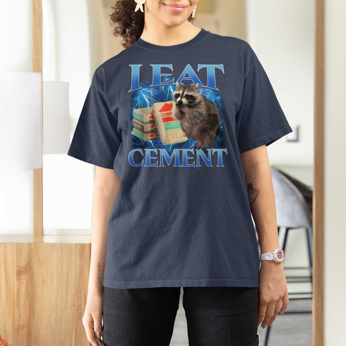 I Eat Cement T Shirt For Women Cursed Raccoon Funny Oddly Dank Meme Gen Z - Wonder Print Shop
