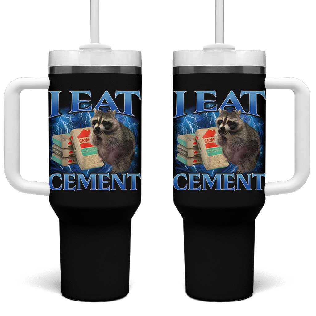 I Eat Cement Tumbler With Handle Cursed Raccoon Funny Oddly Dank Meme Gen Z - Wonder Print Shop