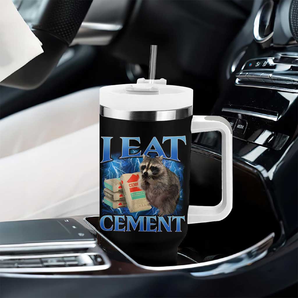 I Eat Cement Tumbler With Handle Cursed Raccoon Funny Oddly Dank Meme Gen Z - Wonder Print Shop