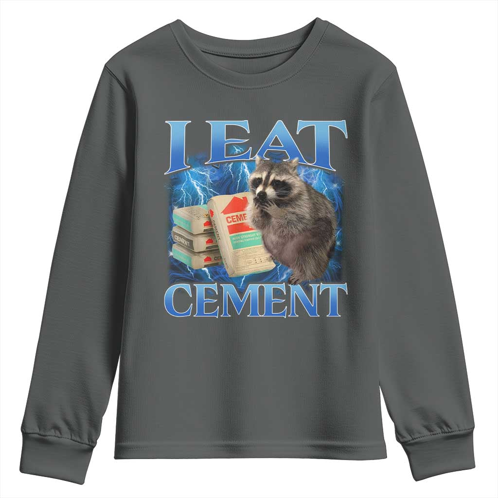 I Eat Cement Youth Sweatshirt Cursed Raccoon Funny Oddly Dank Meme Gen Z - Wonder Print Shop