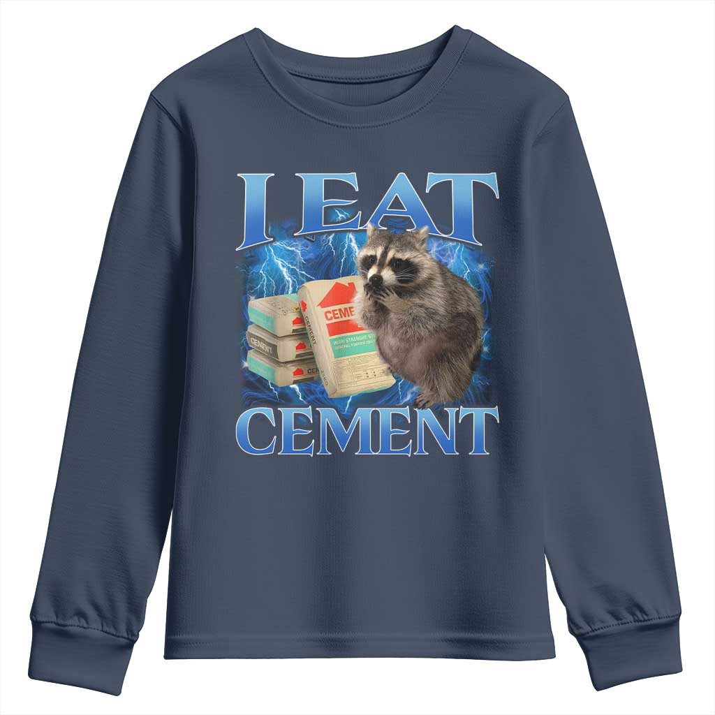 I Eat Cement Youth Sweatshirt Cursed Raccoon Funny Oddly Dank Meme Gen Z - Wonder Print Shop