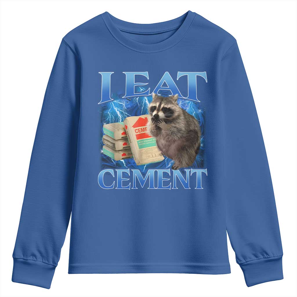 I Eat Cement Youth Sweatshirt Cursed Raccoon Funny Oddly Dank Meme Gen Z - Wonder Print Shop