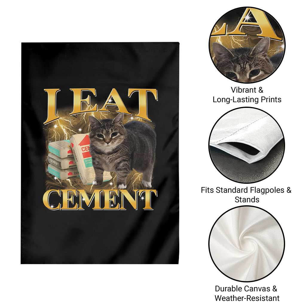 I Eat Cement Cat Meme Garden Flag Funny Internet Memes Bootleg Cursed Cat Lovers - Wonder Print Shop