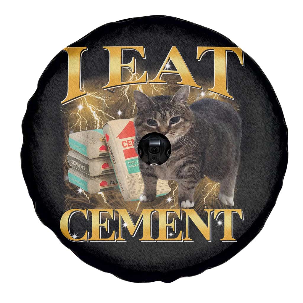 I Eat Cement Cat Meme Spare Tire Cover Funny Internet Memes Bootleg Cursed Cat Lovers - Wonder Print Shop