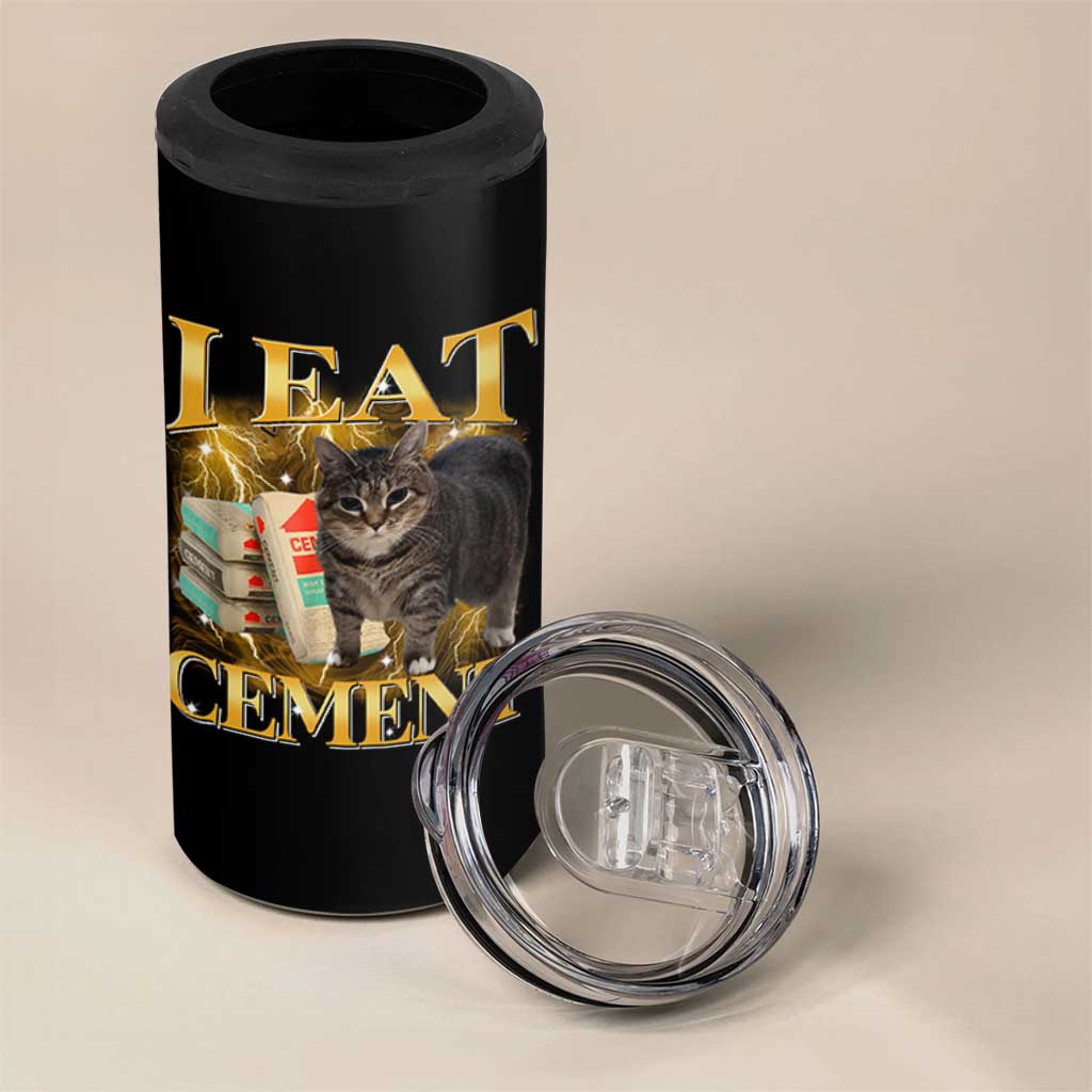 I Eat Cement Cat Meme 4 in 1 Can Cooler Tumbler Funny Internet Memes Bootleg Cursed Cat Lovers - Wonder Print Shop
