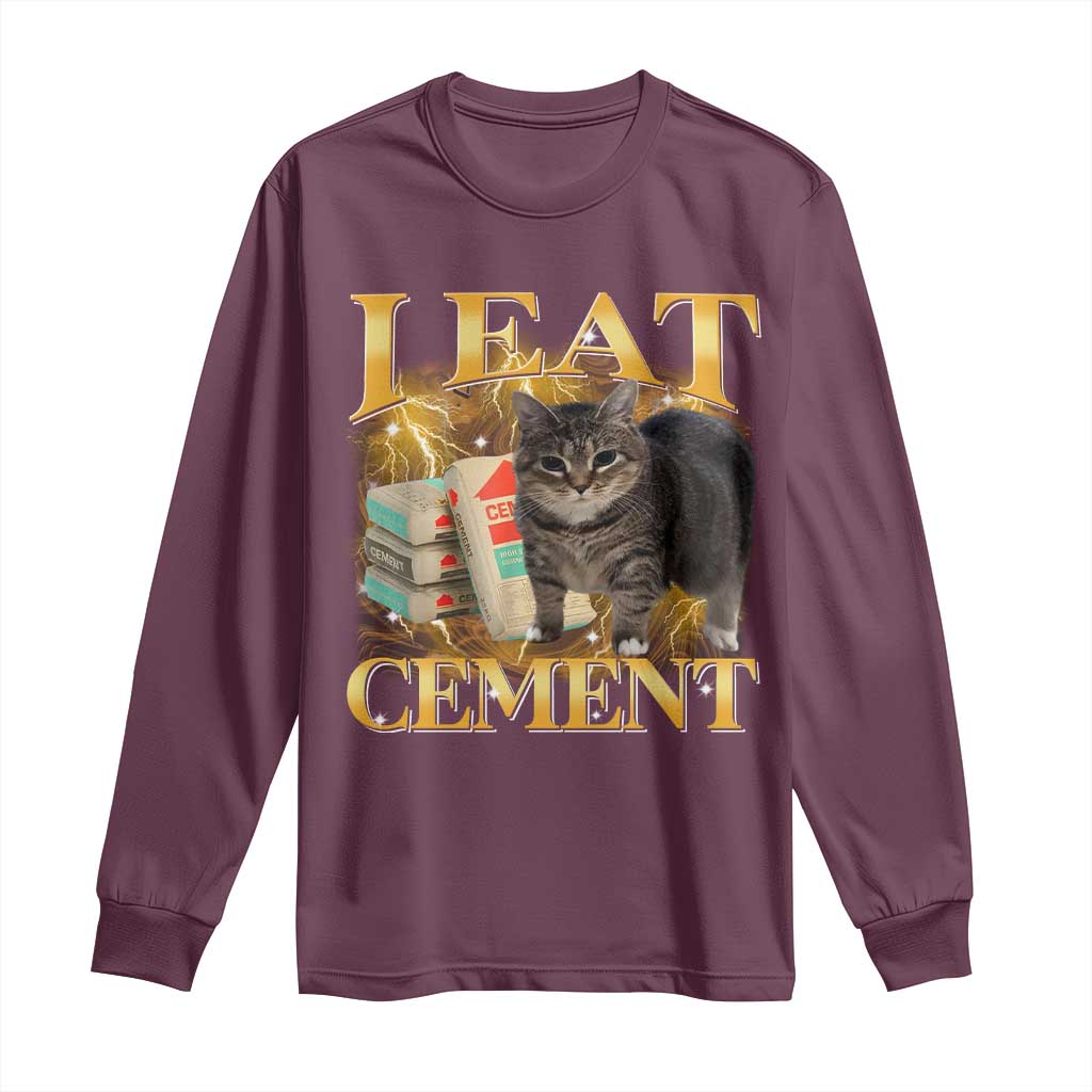 I Eat Cement Cat Meme Long Sleeve Shirt Funny Internet Memes Bootleg Cursed Cat Lovers - Wonder Print Shop