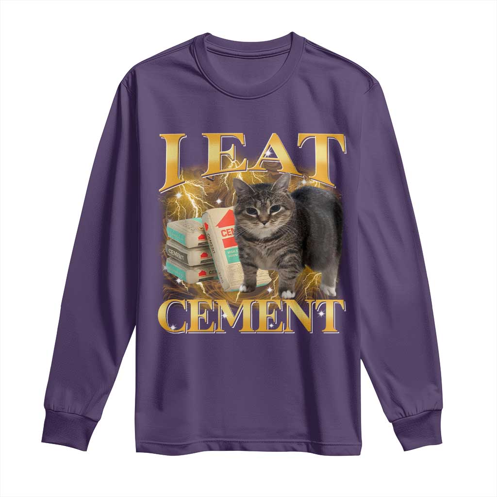 I Eat Cement Cat Meme Long Sleeve Shirt Funny Internet Memes Bootleg Cursed Cat Lovers - Wonder Print Shop