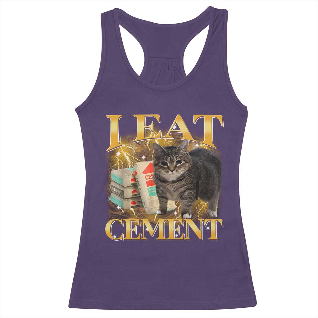I Eat Cement Cat Meme Racerback Tank Top Funny Internet Memes Bootleg Cursed Cat Lovers - Wonder Print Shop