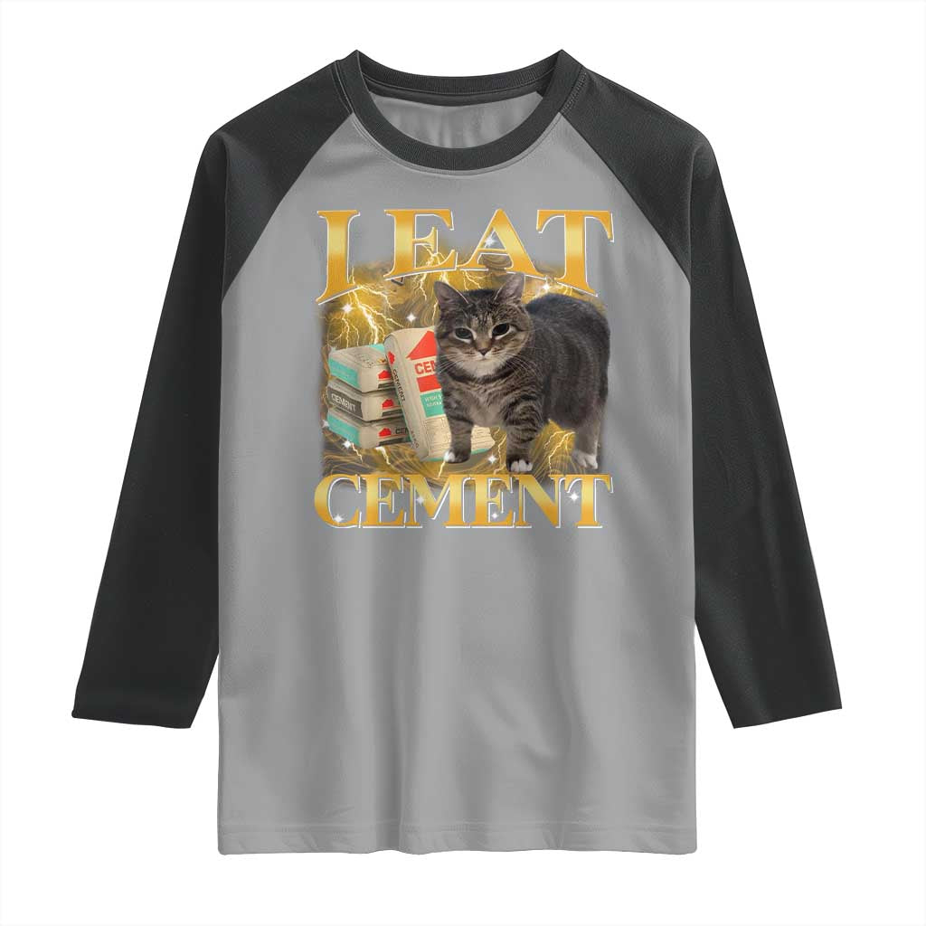 I Eat Cement Cat Meme Raglan Shirt Funny Internet Memes Bootleg Cursed Cat Lovers - Wonder Print Shop