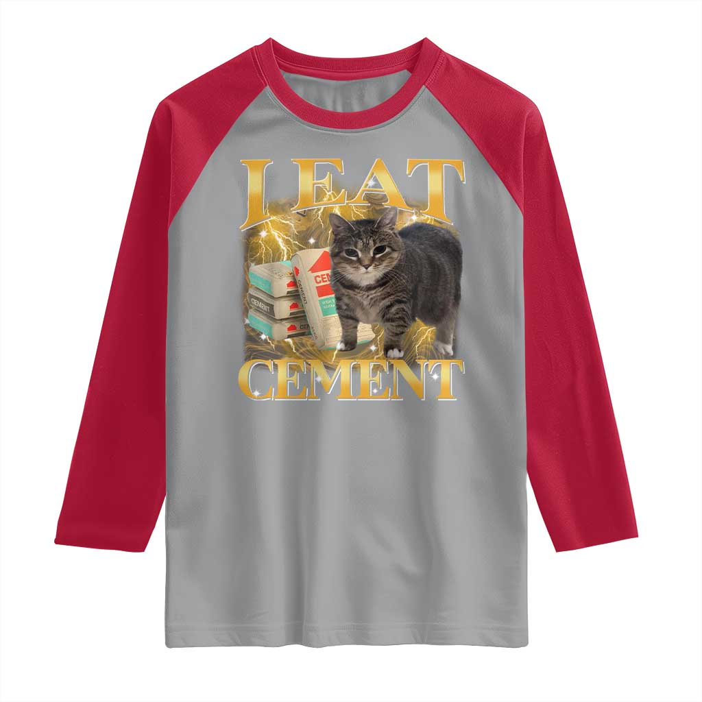 I Eat Cement Cat Meme Raglan Shirt Funny Internet Memes Bootleg Cursed Cat Lovers - Wonder Print Shop