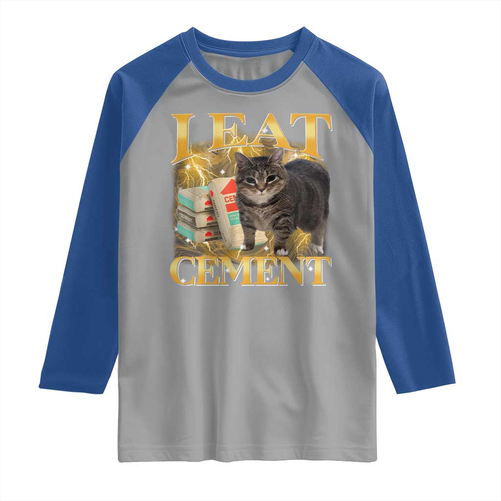 I Eat Cement Cat Meme Raglan Shirt Funny Internet Memes Bootleg Cursed Cat Lovers - Wonder Print Shop