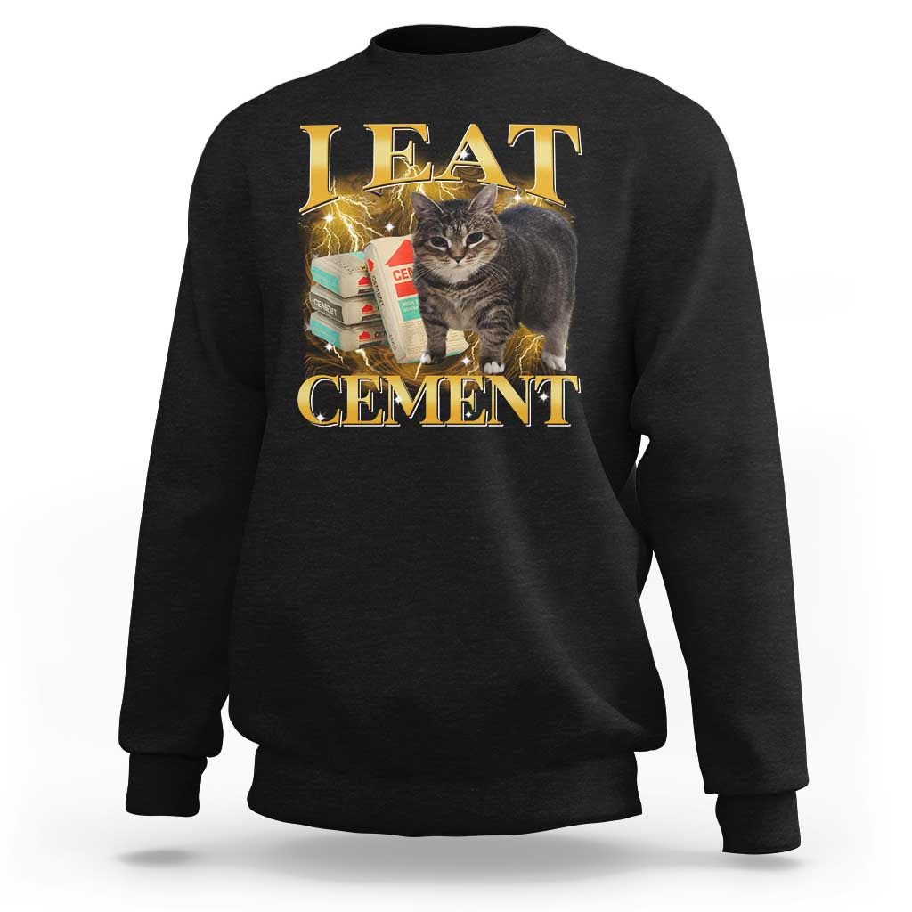 I Eat Cement Cat Meme Sweatshirt Funny Internet Memes Bootleg Cursed Cat Lovers - Wonder Print Shop