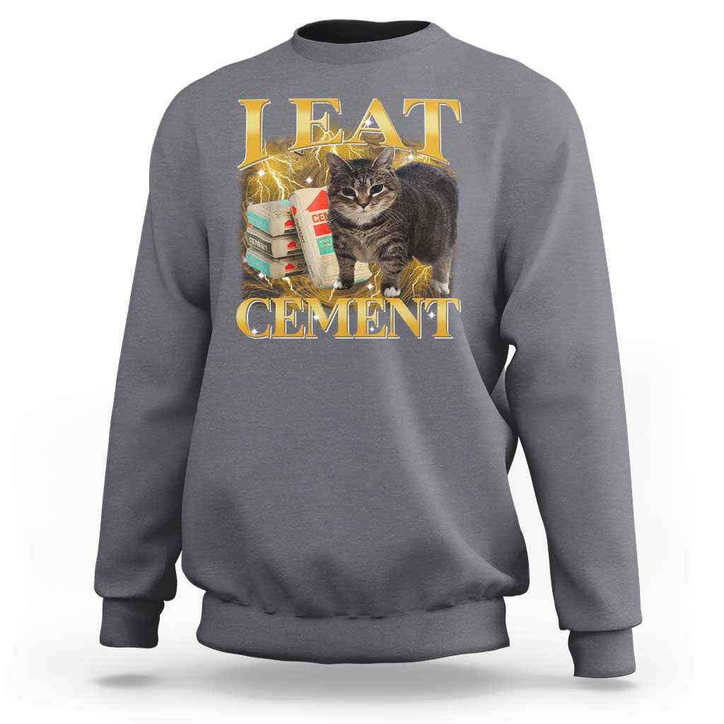 I Eat Cement Cat Meme Sweatshirt Funny Internet Memes Bootleg Cursed Cat Lovers - Wonder Print Shop