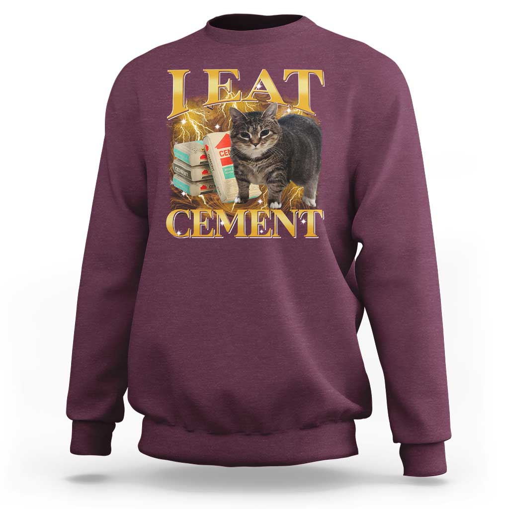 I Eat Cement Cat Meme Sweatshirt Funny Internet Memes Bootleg Cursed Cat Lovers - Wonder Print Shop
