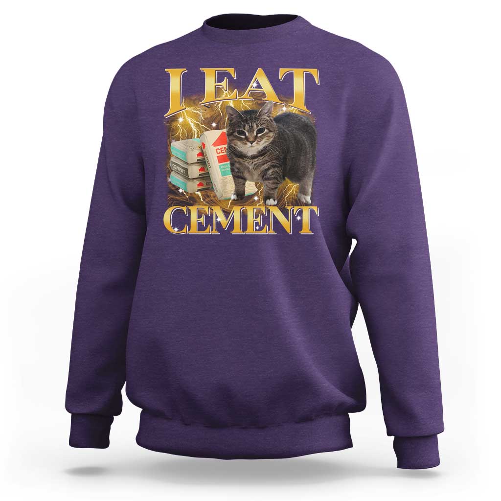 I Eat Cement Cat Meme Sweatshirt Funny Internet Memes Bootleg Cursed Cat Lovers - Wonder Print Shop