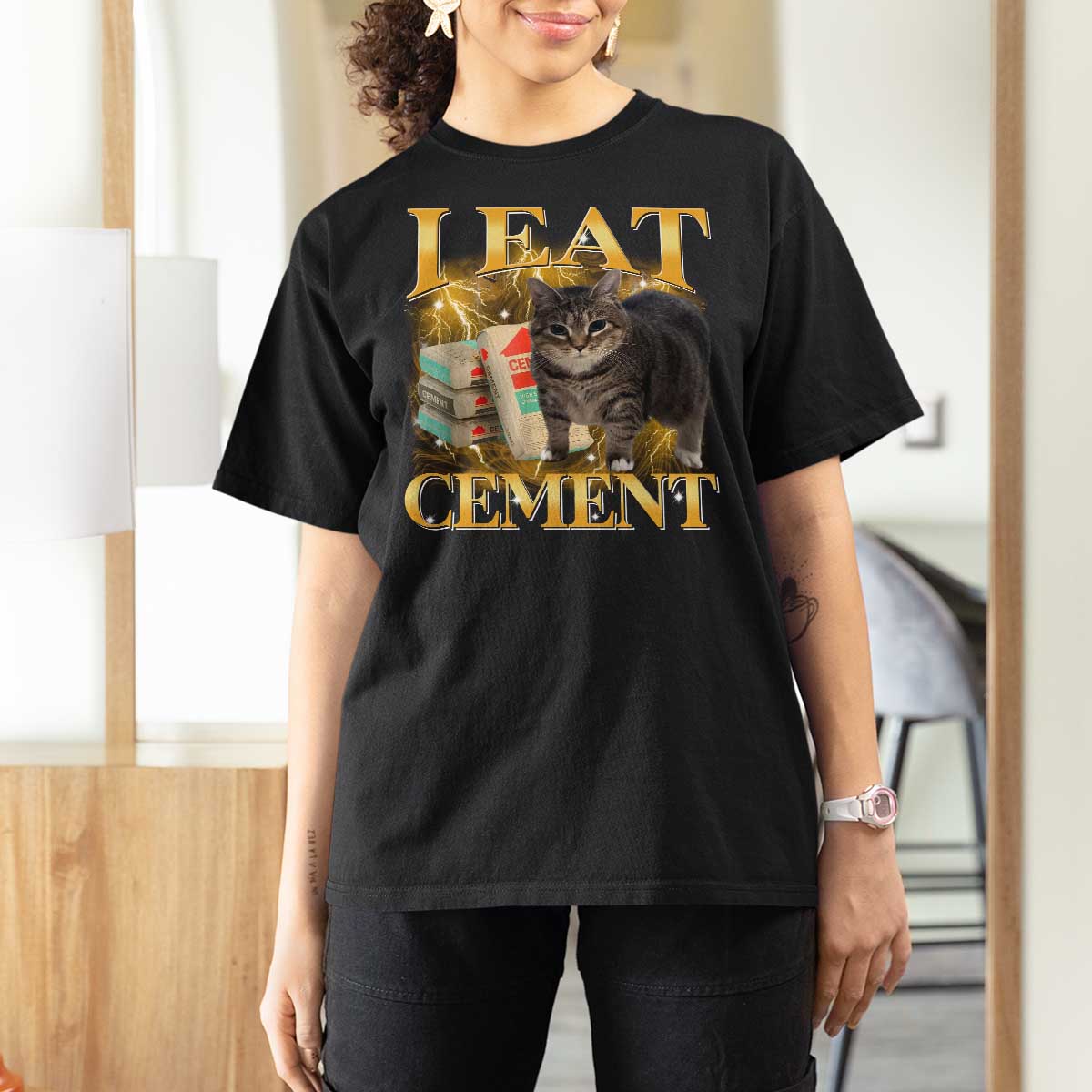 I Eat Cement Cat Meme T Shirt For Women Funny Internet Memes Bootleg Cursed Cat Lovers - Wonder Print Shop
