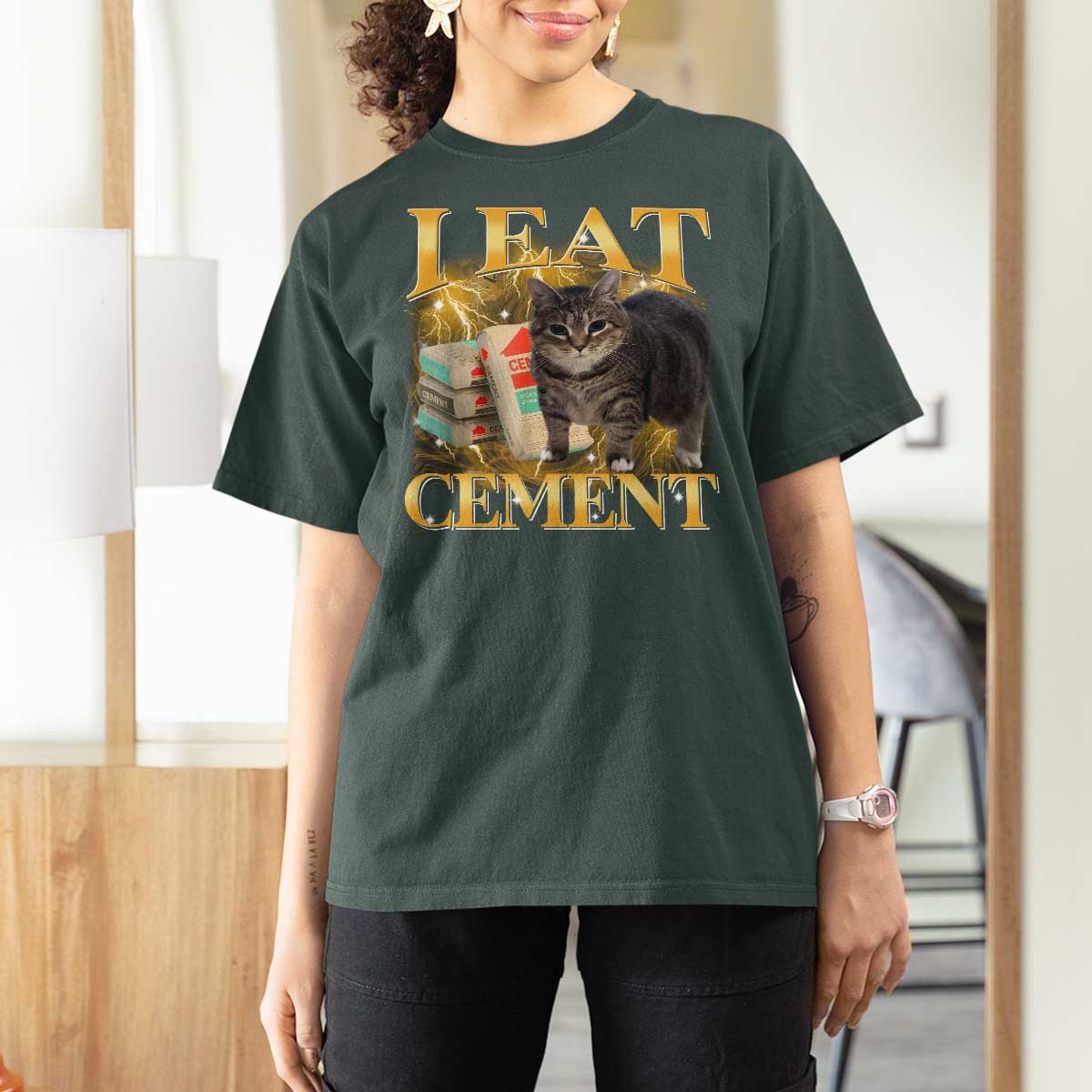 I Eat Cement Cat Meme T Shirt For Women Funny Internet Memes Bootleg Cursed Cat Lovers - Wonder Print Shop